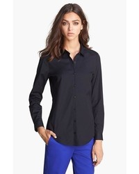 The Kooples Button Front Stretch Cotton Shirt Black Large