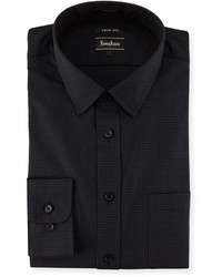 Neiman Marcus Trim Fit Dobby Pinwheel Dress Shirt Black