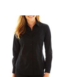 Worthington Essential Long Sleeve Button Front Shirt Black