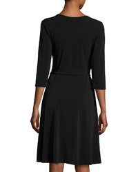 Neiman Marcus 34 Sleeve Perfect Wrap Dress Black Moon