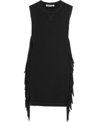 MCQ Alexander Ueen Faux Suede Fringed Cotton Jersey Mini Dress Black
