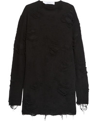 IRO Anja Rubik Iriza Distressed Cotton Blend Terry Mini Dress Black