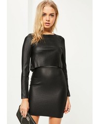 Missguided Black Coated Pleated Overlay Mini Dress