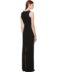 Nina Ricci Black Fringed Crepe Long Dress