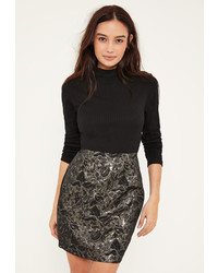 Missguided Black Jacquard Skirt Ribbed Top 2 In 1 Dress