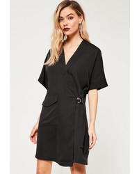 Missguided Black Single Pocket Front Buckle Side Dress