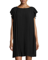 Max Studio Cap Sleeve Pleated Chiffon Dress Black