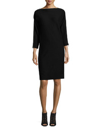 Neiman Marcus Cashmere Zip Shoulder Dress Black