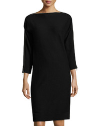 Neiman Marcus Cashmere Zip Shoulder Dress Black