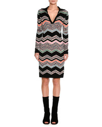 Missoni Collared Long Sleeve Space Dyed Zigzag Dress Black