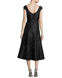St. John Collection Avani Rose Jacquard Cap Sleeve Dress Black