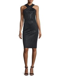 St. John Collection Tula Shimmery Cross Front Dress Caviar