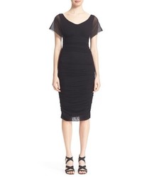 Fuzzi Convertible Sleeve Ruched Tulle Mesh Dress