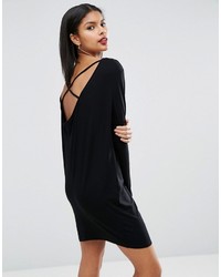 Asos Cowl Back Mini Dress With Strap Detail And Long Sleeve