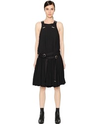 Diesel Black Gold Pleated Viscose Crepe Dress With Buckles
