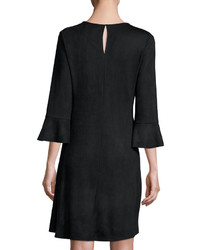 Neiman Marcus Faux Suede 34 Sleeve Dress Black