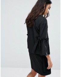 Boohoo Fluted Sleeve With Tie Detail V Neck Dress