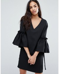 Boohoo Fluted Sleeve With Tie Detail V Neck Dress
