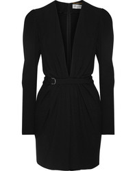 Saint Laurent Gathered Crepe Mini Dress Black