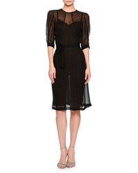 Bottega Veneta Half Sleeve Shirred Bodice Dress Black