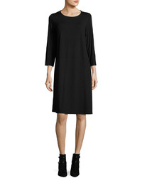 Eileen Fisher Jersey 34 Sleeve Jewel Neck Dress Black