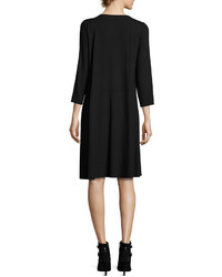 Eileen Fisher Jersey 34 Sleeve Jewel Neck Dress Black