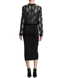 DKNY Long Sleeve Blouson Combo Dress Black