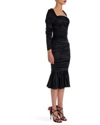Dolce & Gabbana Long Sleeve Ruched Stretch Satin Dress
