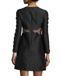 Valentino Long Sleeve Sheer Inset Scalloped Dress Black