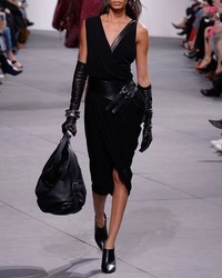 Michael Kors Michl Kors Collection Asymmetric Drape Dress With Plong Trim Black