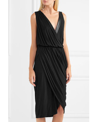Michael Kors Michl Kors Collection Leather Trimmed Draped Stretch Crepe Dress Black