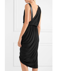 Michael Kors Michl Kors Collection Leather Trimmed Draped Stretch Crepe Dress Black