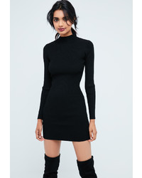 Missguided Black Basic High Neck Long Sleeve Sweater Dress
