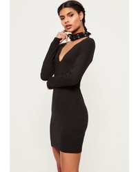 Missguided Black Lattice Neck Long Sleeve Mini Dress