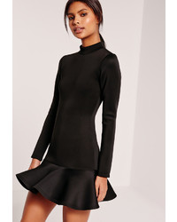 Missguided Long Sleeve Fishtail Hem Mini Dress Black