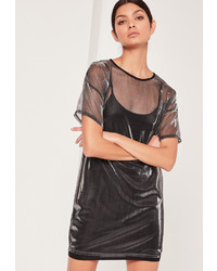 Missguided Metallic Overlay Dress Black