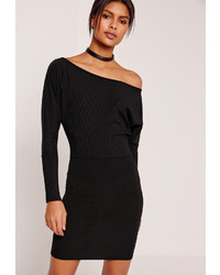 Missguided Slouchy One Shoulder Mini Dress Black