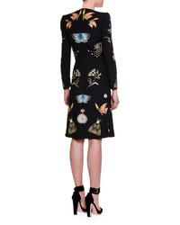 Alexander McQueen Obsessions Long Sleeve Plunging V Neck Dress Blackmix