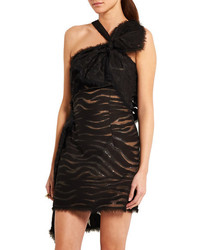 Versace One Shoulder Cotton Blend Fil Coup Mini Dress Black