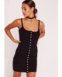 Missguided Petite Black Button Down Ribbed Mini Dress