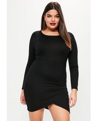 Missguided Plus Size Black Long Sleeve Asymmetric Dress