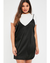 Missguided Plus Size Black Satin 2 In 1 Dress