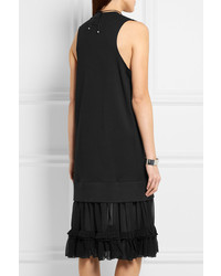 MM6 MAISON MARGIELA Ruffled Chiffon Paneled Cotton Jersey Dress Black