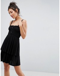 Asos Shirred Mini Sundress With Tiered Skirt