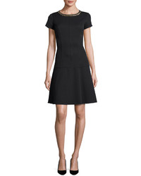 Ellen Tracy Short Sleeve Chain Trim Dress Black