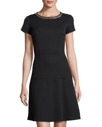 Ellen Tracy Short Sleeve Chain Trim Dress Black