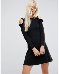 Asos Skater Dress With Frill Detail And Cut Out Shoulder