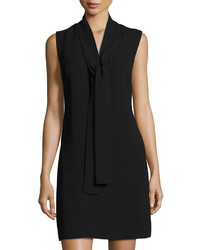 Neiman Marcus Sleeveless Crepe Tie Neck Dress Black