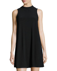 Neiman Marcus Sleeveless Mock Neck Jersey Dress Black
