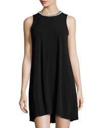 Karl Lagerfeld Sleeveless Trapeze Dress With Pearly Trim Noir